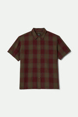 Men's Cru Linen Blend Short Sleeve Shirt in Olive Surplus/Port