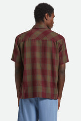 Men's Cru Linen Blend Short Sleeve Shirt in Olive Surplus/Port