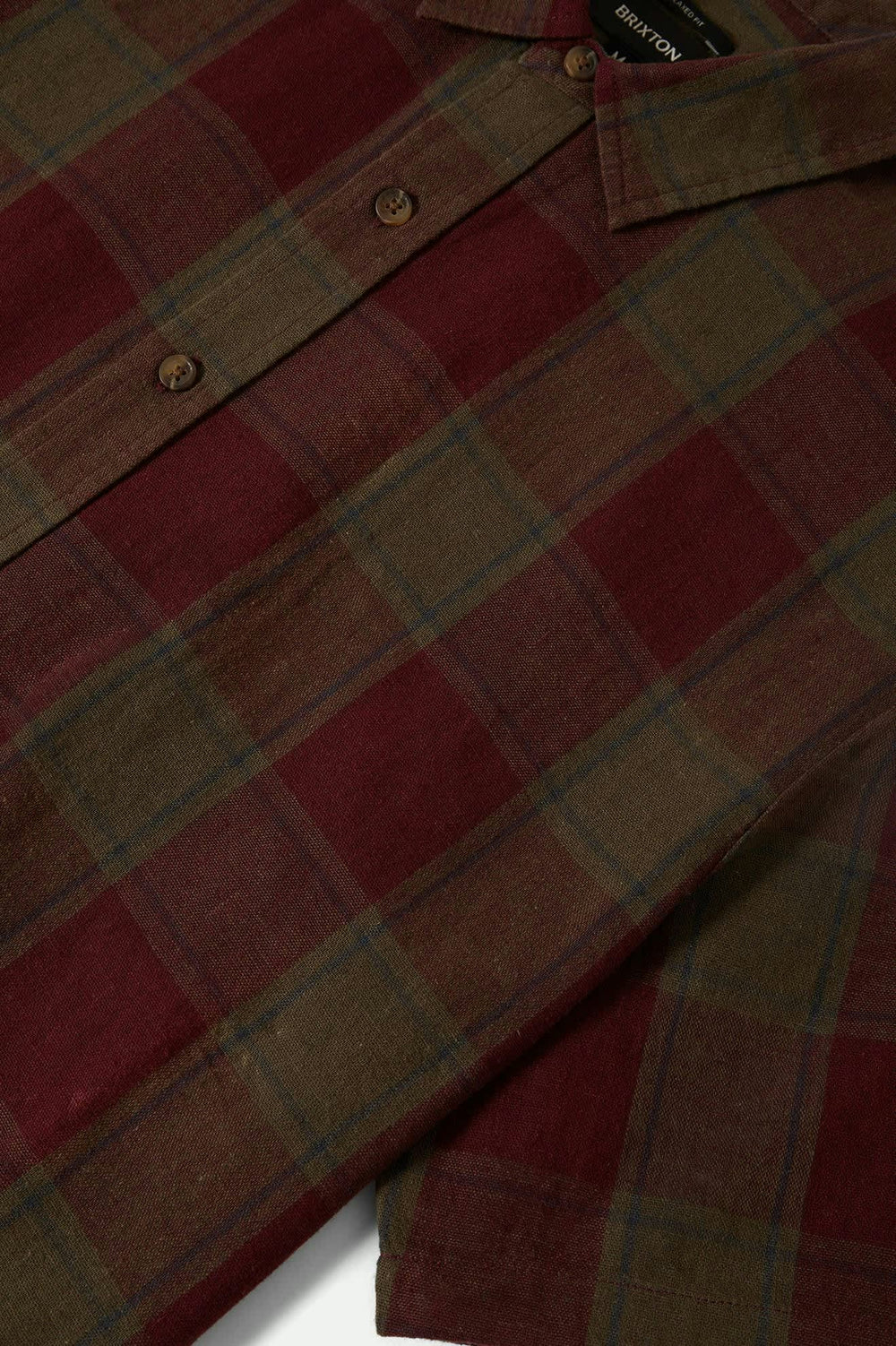 Men's Cru Linen Blend Short Sleeve Shirt in Olive Surplus/Port