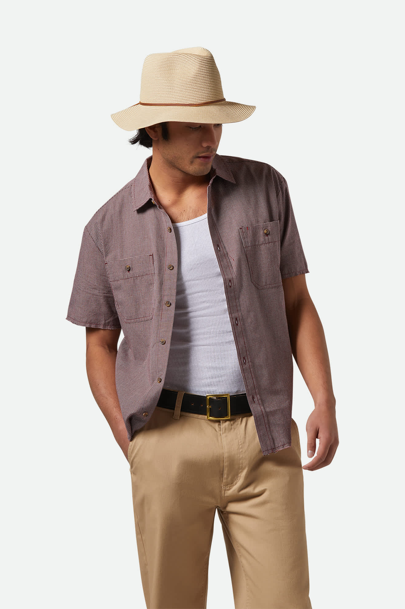 Unisex Wesley Straw Packable Fedora in Tan