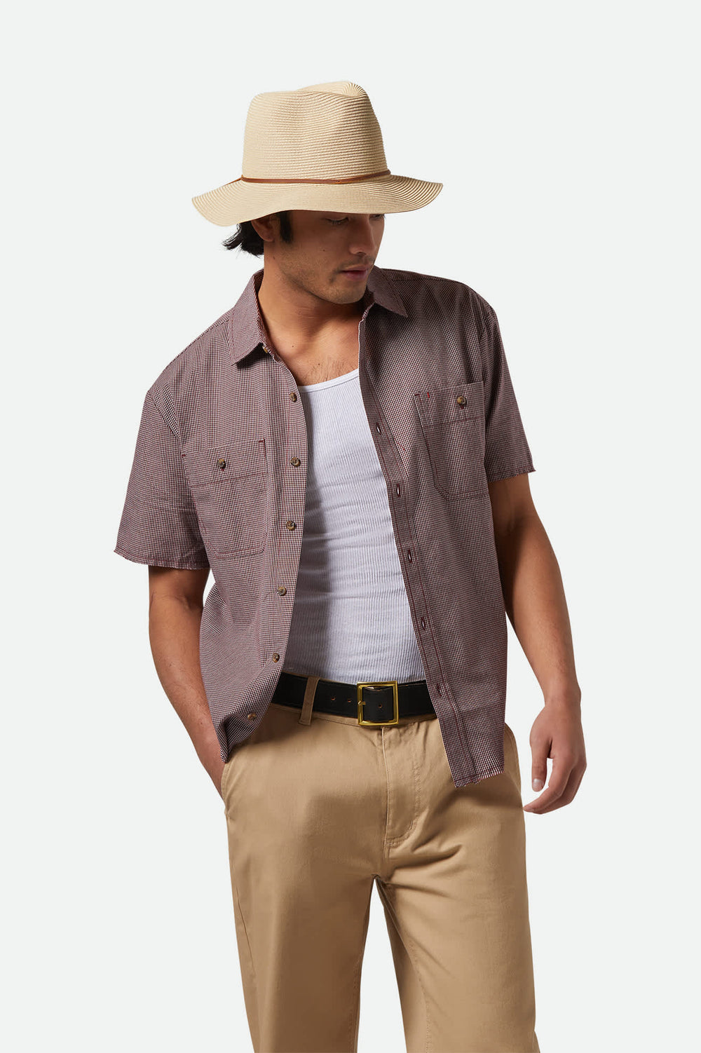 Unisex Wesley Straw Packable Fedora in Tan