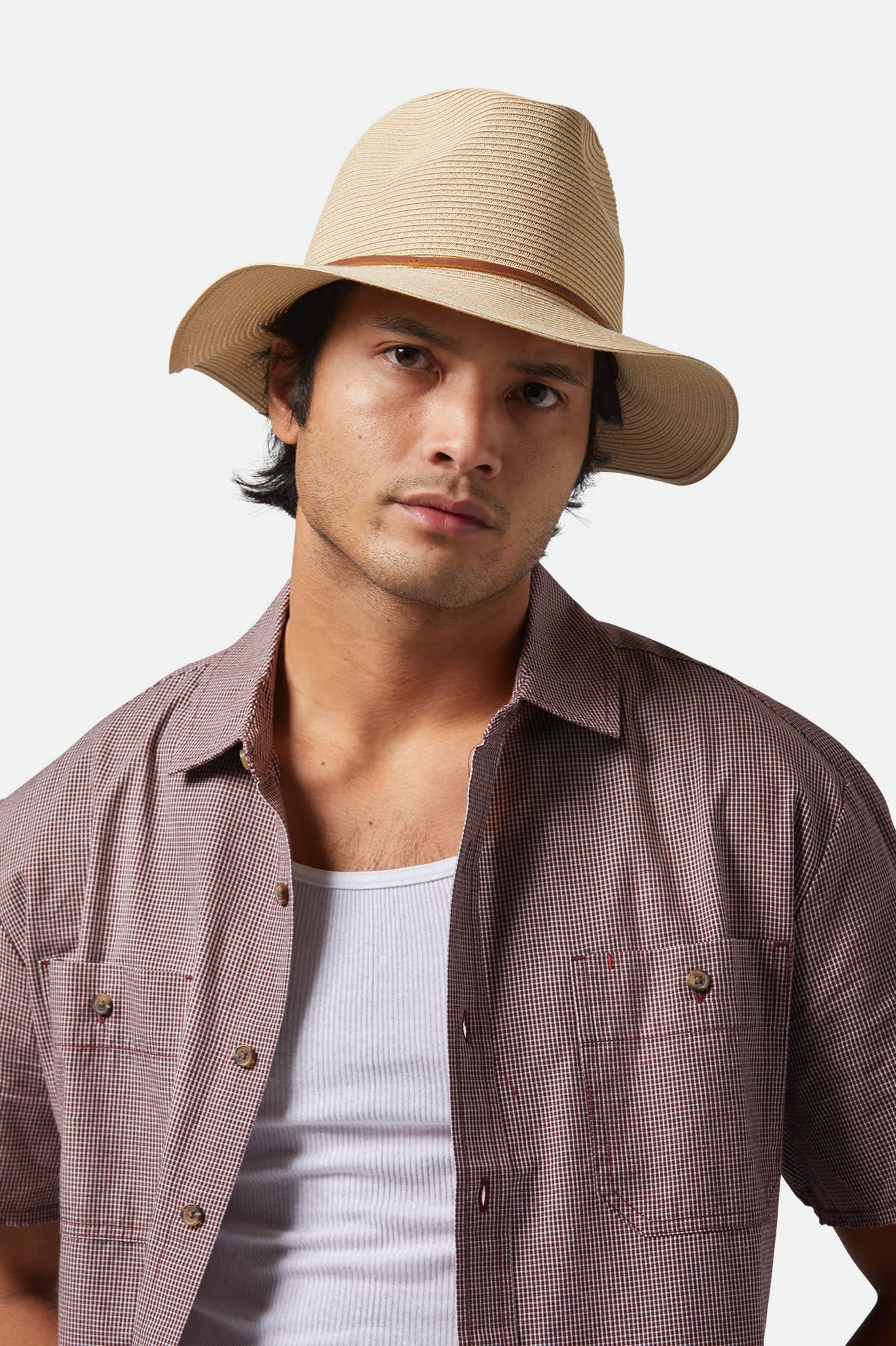 Unisex Wesley Straw Packable Fedora in Tan