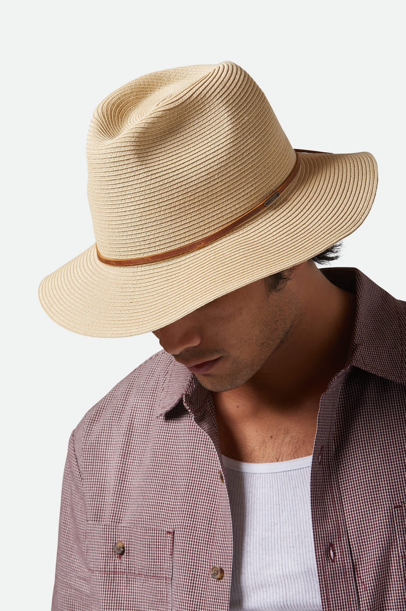 Unisex Wesley Straw Packable Fedora in Tan