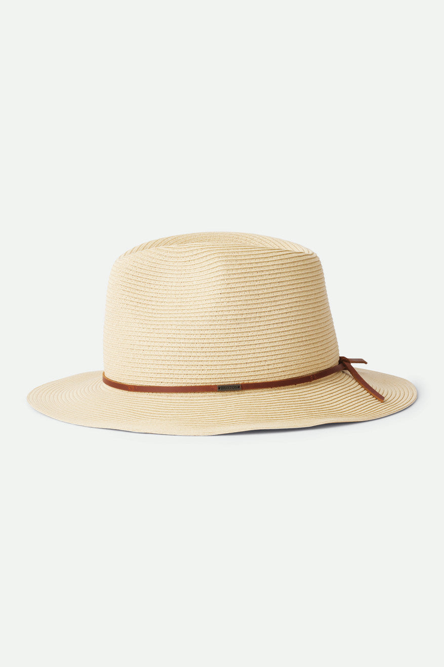 Unisex Wesley Straw Packable Fedora in Tan