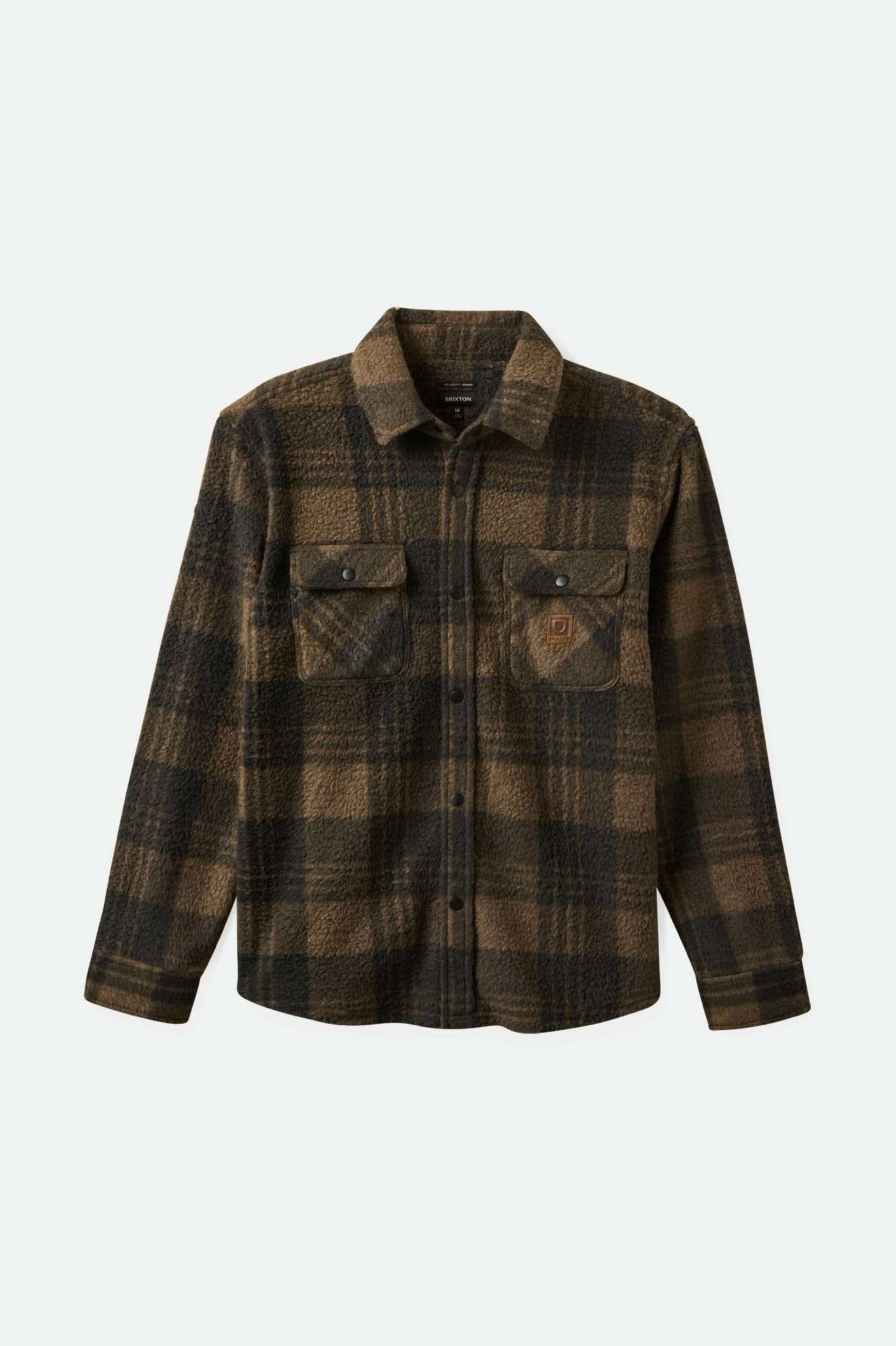 Brixton Men's Bowery Arctic Stretch L/S Fleece in color Burro Brown/Black Plaid