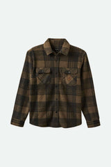 Brixton Men's Bowery Arctic Stretch L/S Fleece in color Burro Brown/Black Plaid