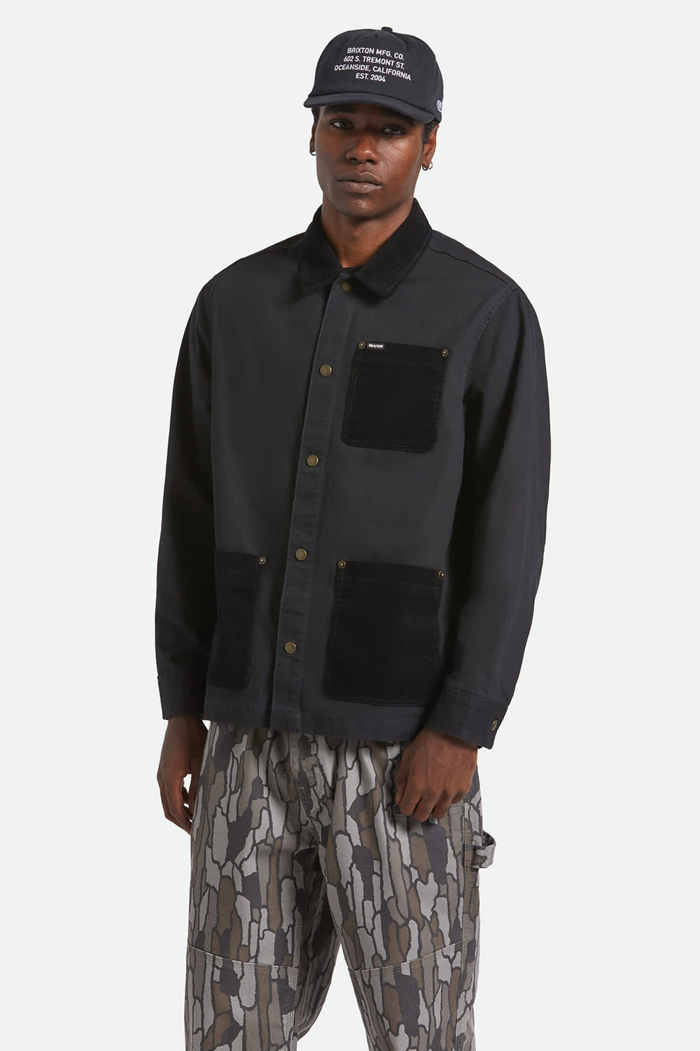 Men's Herringbone Lightweight Chore Coat in Black Herringbone