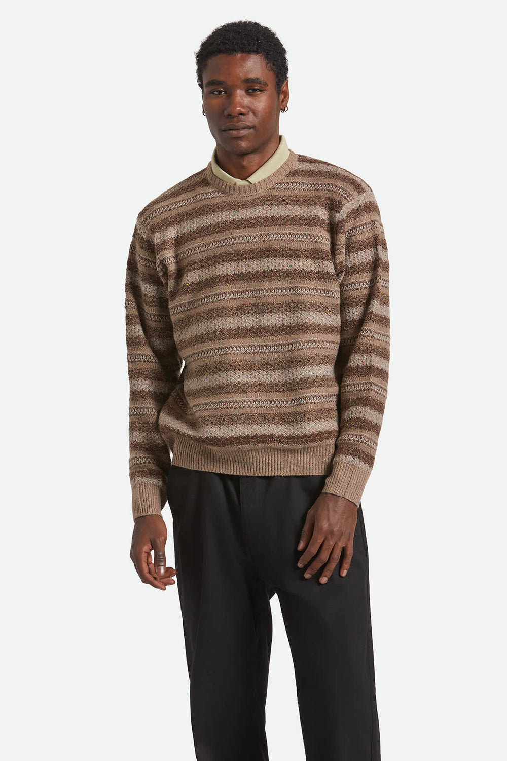 Men's Midnight Crew Sweater in Multi Neutral Stripe
