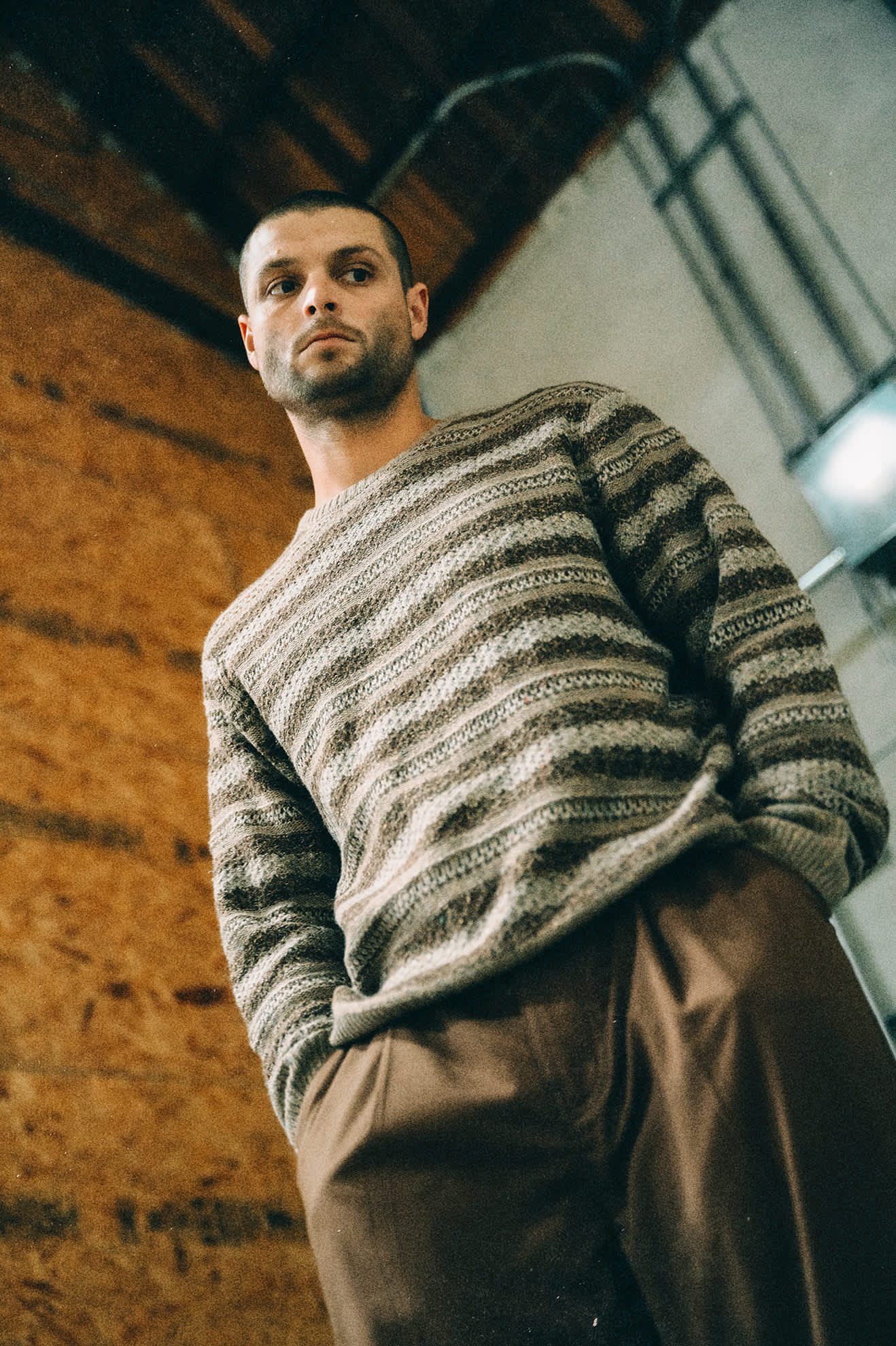 Men's Midnight Crew Sweater in Multi Neutral Stripe