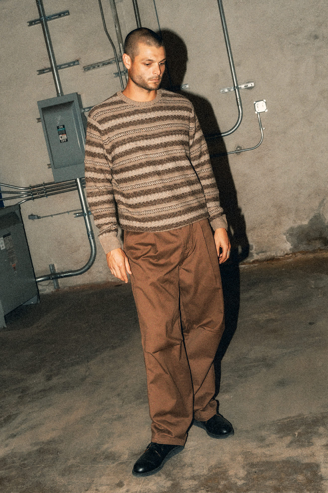 Men's Midnight Crew Sweater in Multi Neutral Stripe