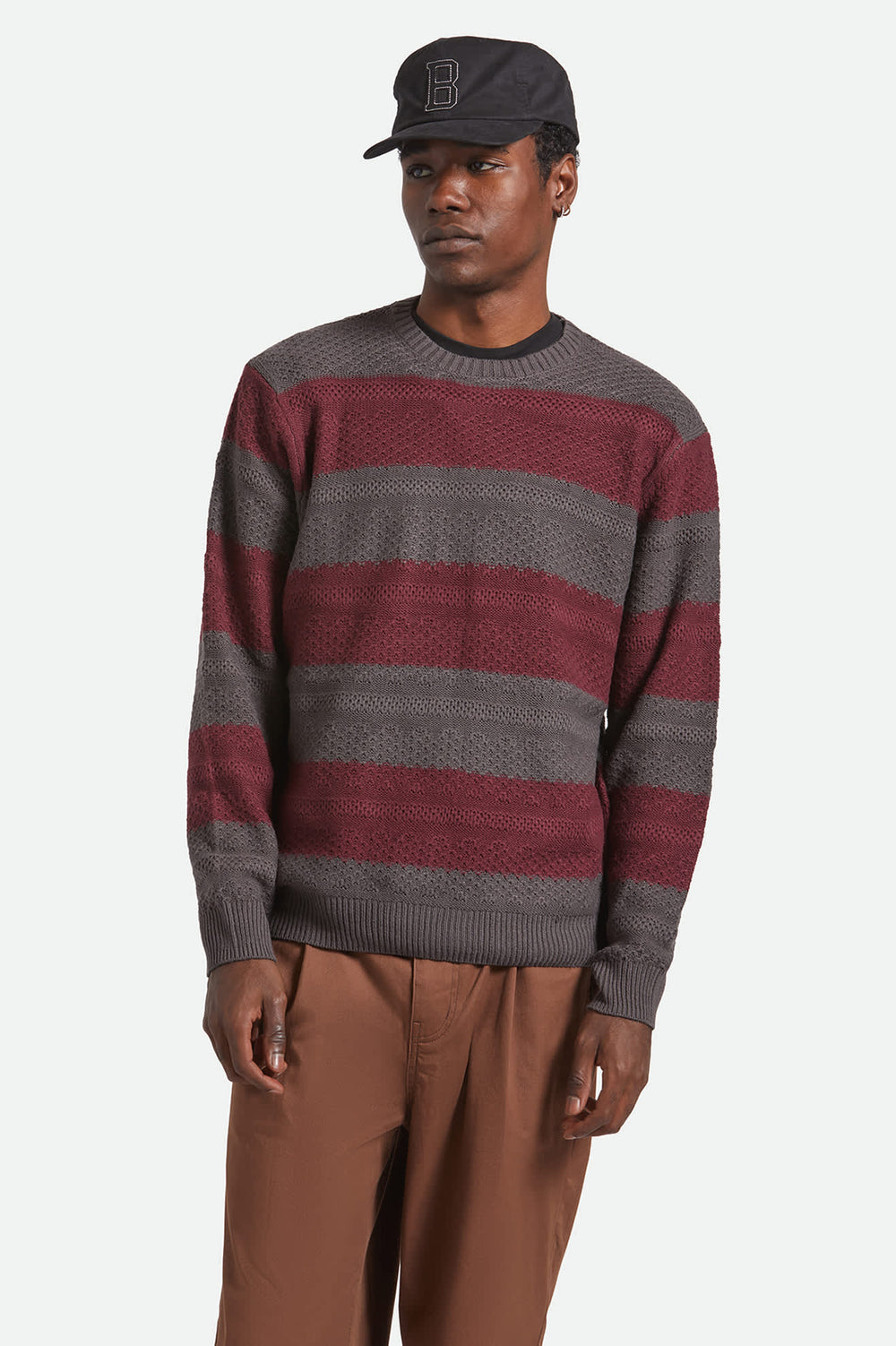 Men's Midnight Crew Sweater in Black/Port Stripe