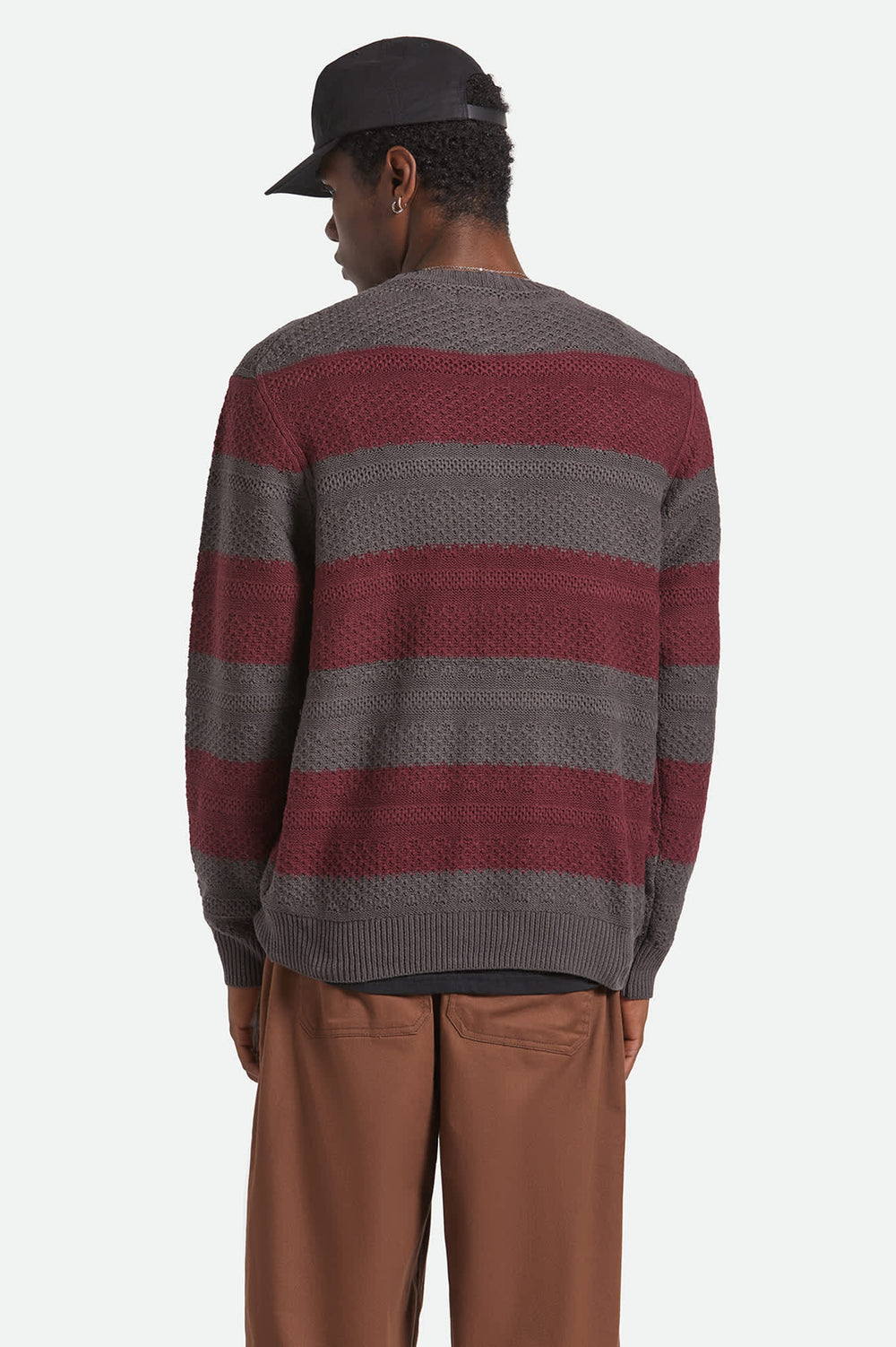 Men's Midnight Crew Sweater in Black/Port Stripe