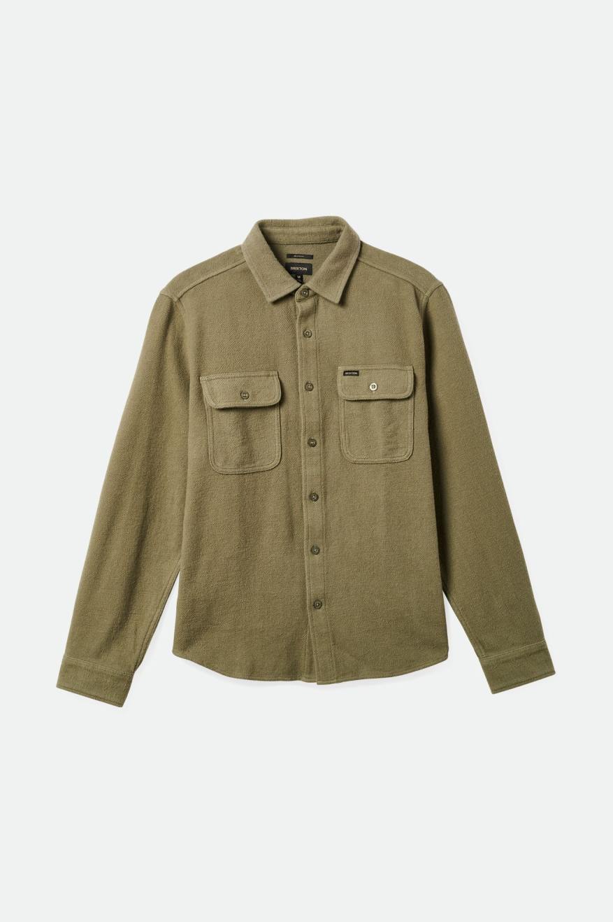 Men's Bowery Textured Loop Twill Long Sleeve Overshirt in Olive Surplus