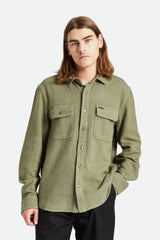 Men's Bowery Textured Loop Twill Long Sleeve Overshirt in Olive Surplus