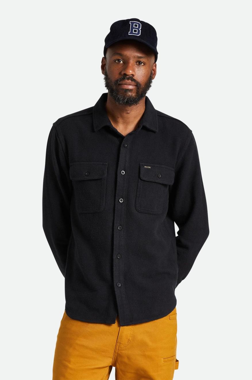 Men's Bowery Textured Loop Twill Long Sleeve Overshirt in Black