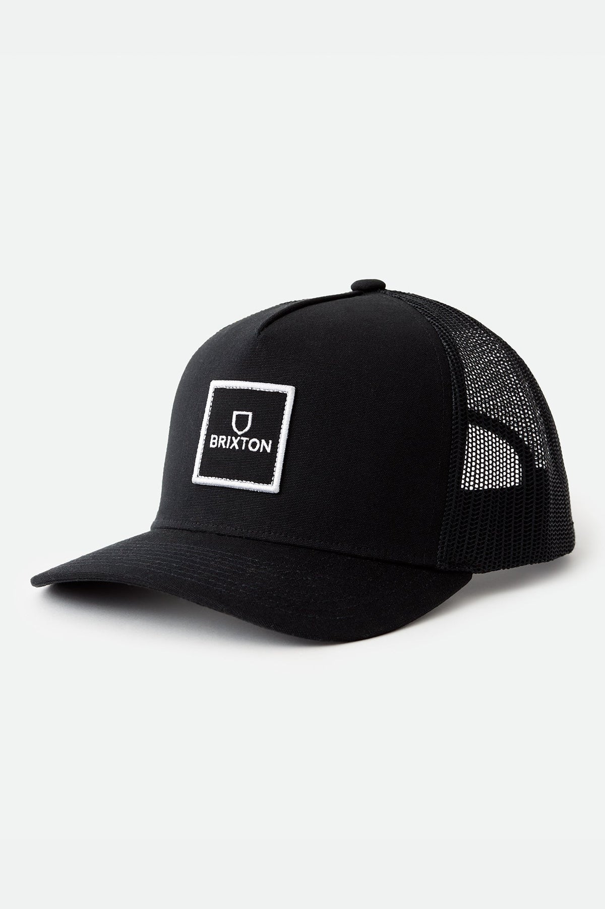 Unisex Alpha Block Netplus Trucker Hat in Black