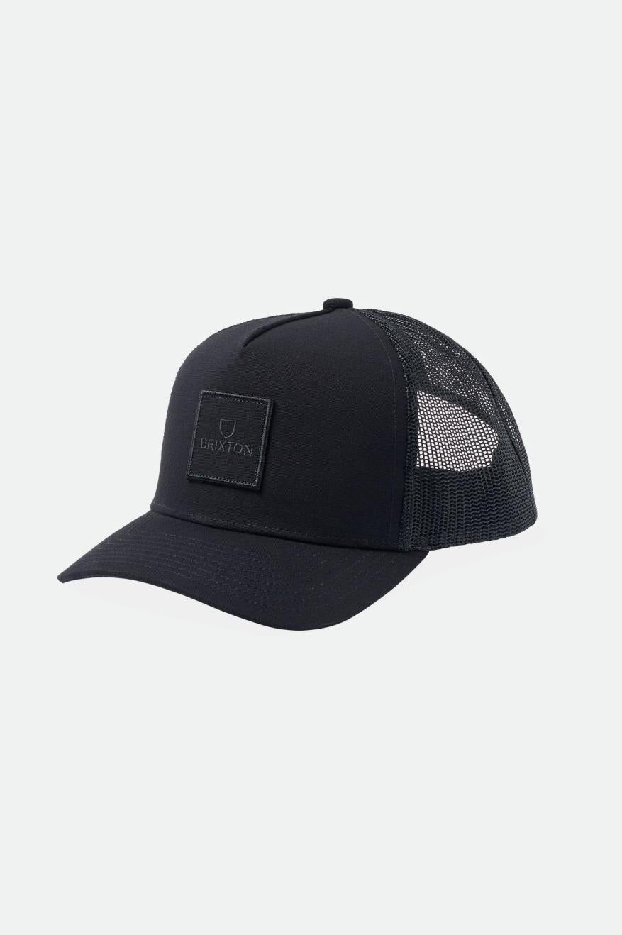 Unisex Alpha Block NetPlus Trucker Hat in Black/Black