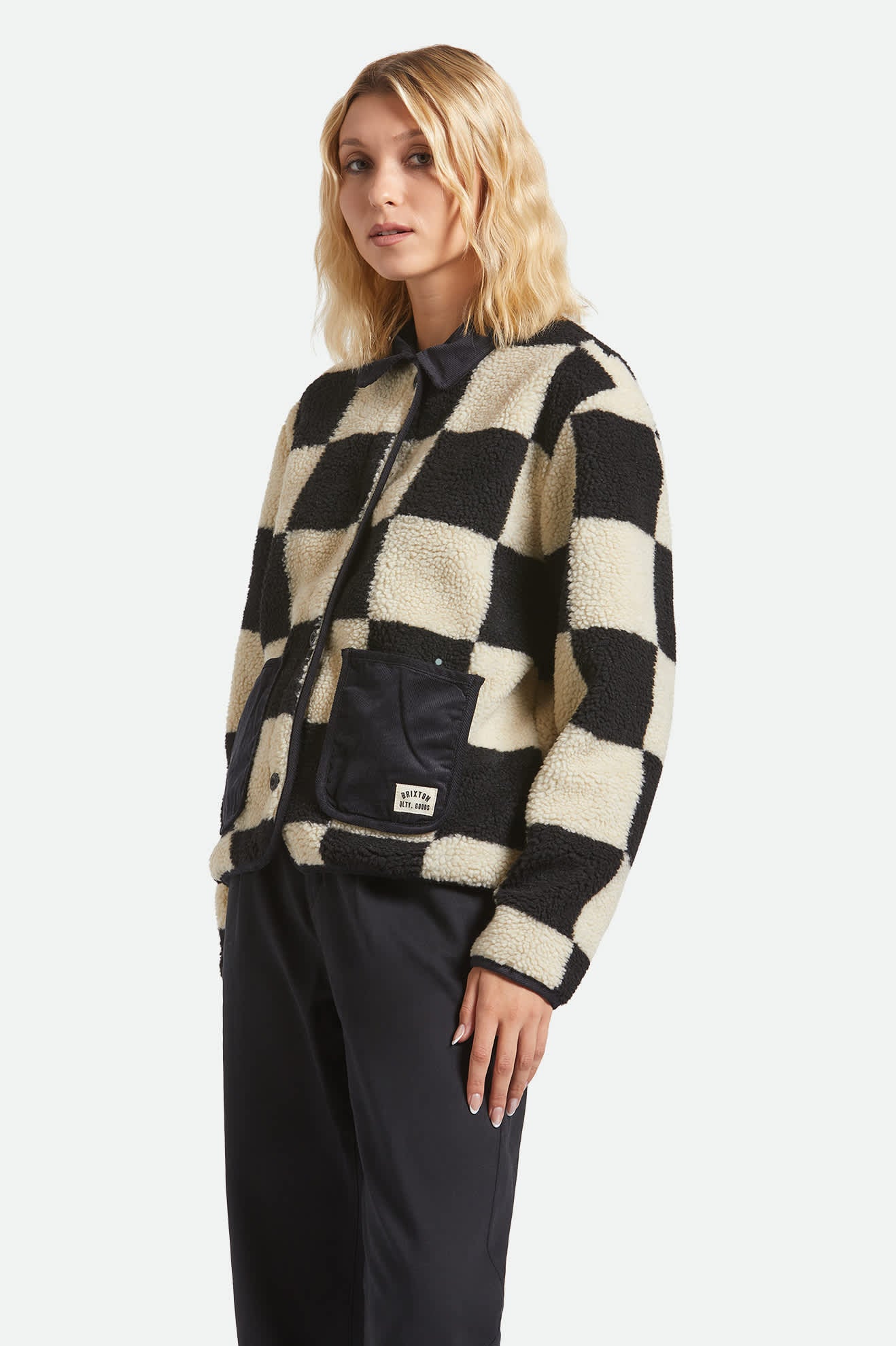 Women's Delilah Sherpa Jacket in Black/Natural Finish Line Checker