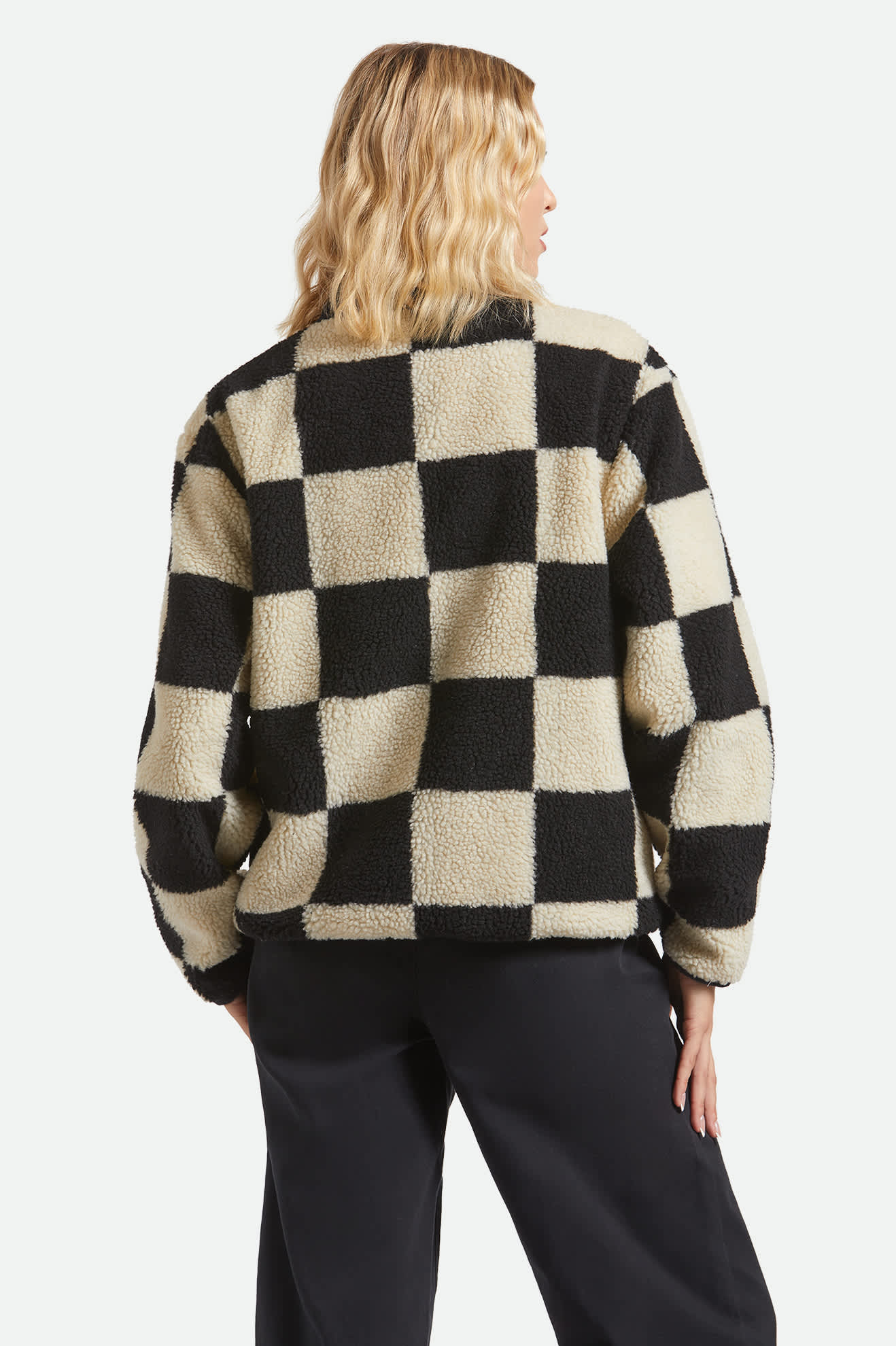 Women's Delilah Sherpa Jacket in Black/Natural Finish Line Checker