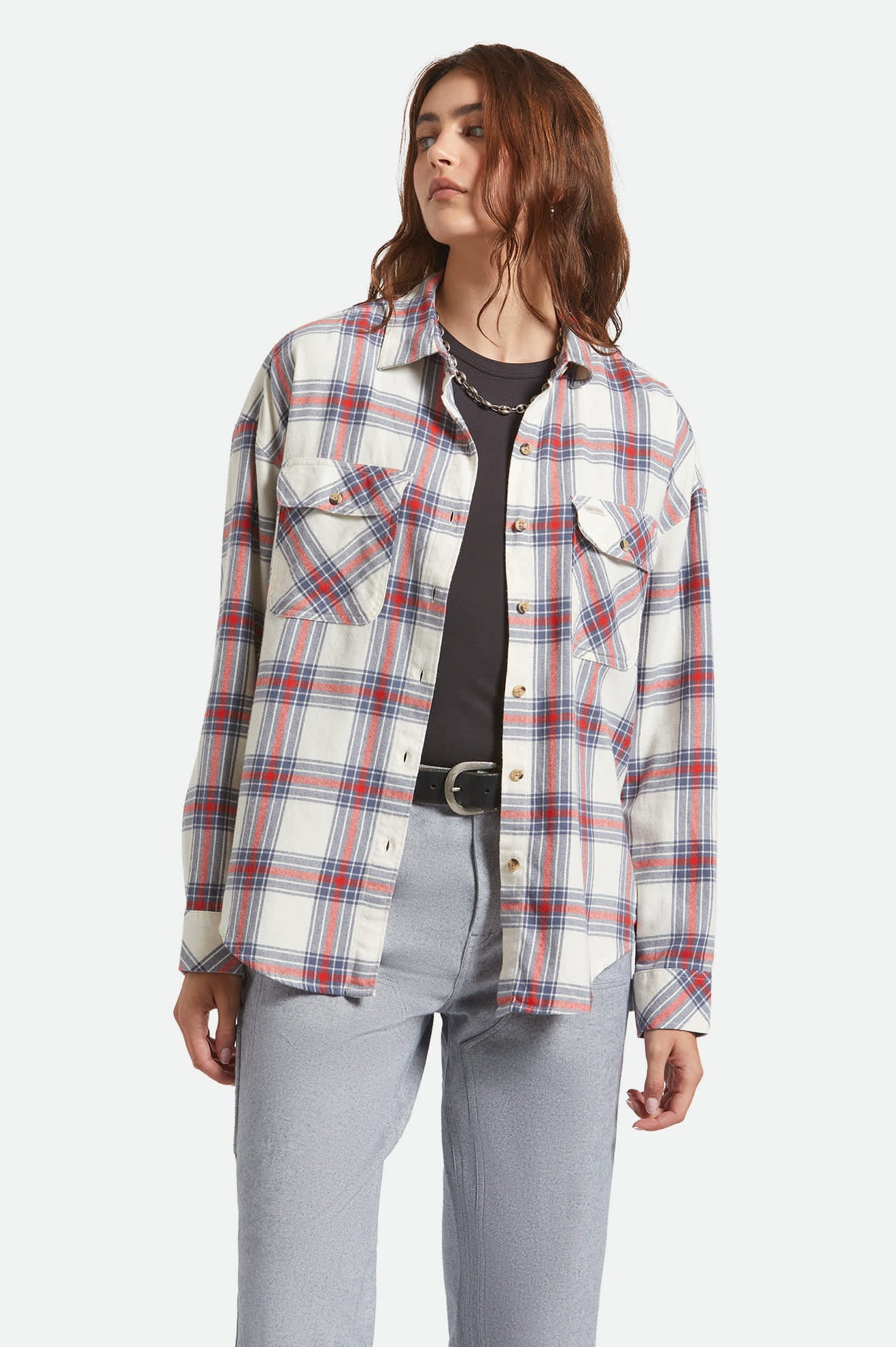 Women's Bowery Vintage Overshirt in Off White/Berring Sea/Red