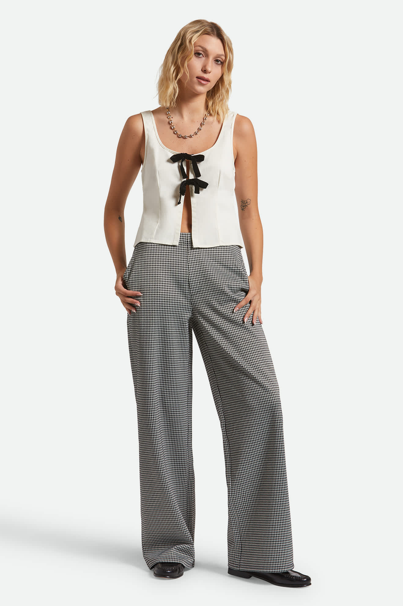 Women's Houndstooth Leisure Trouser Pant in Winter White/Black