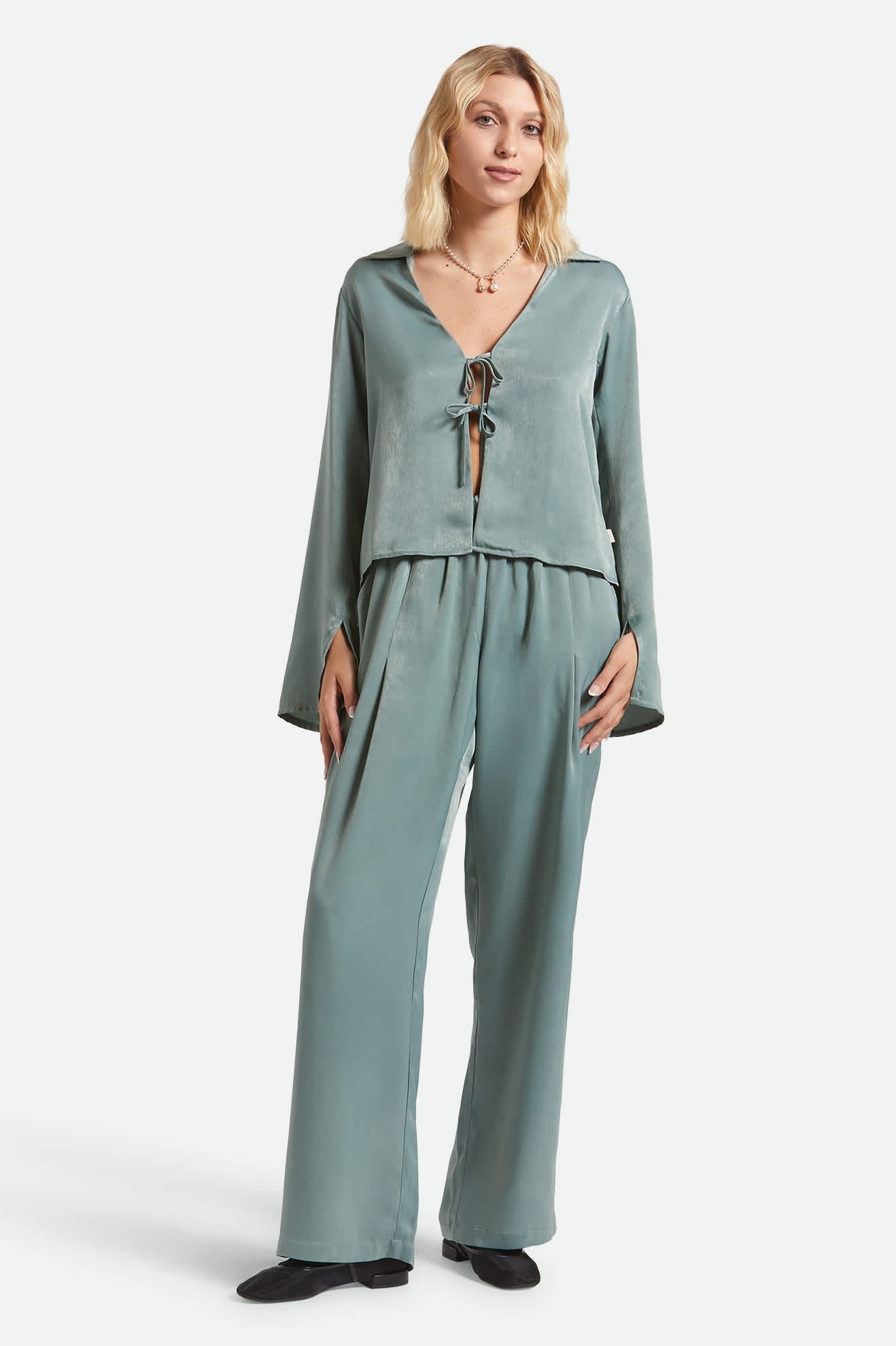 Women's Soho Silky Pant in Blue Green Shine