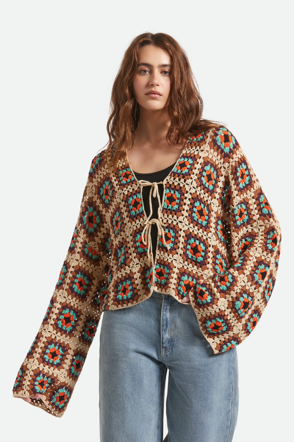 Women's Crochet Knit Kimono in Multi Color