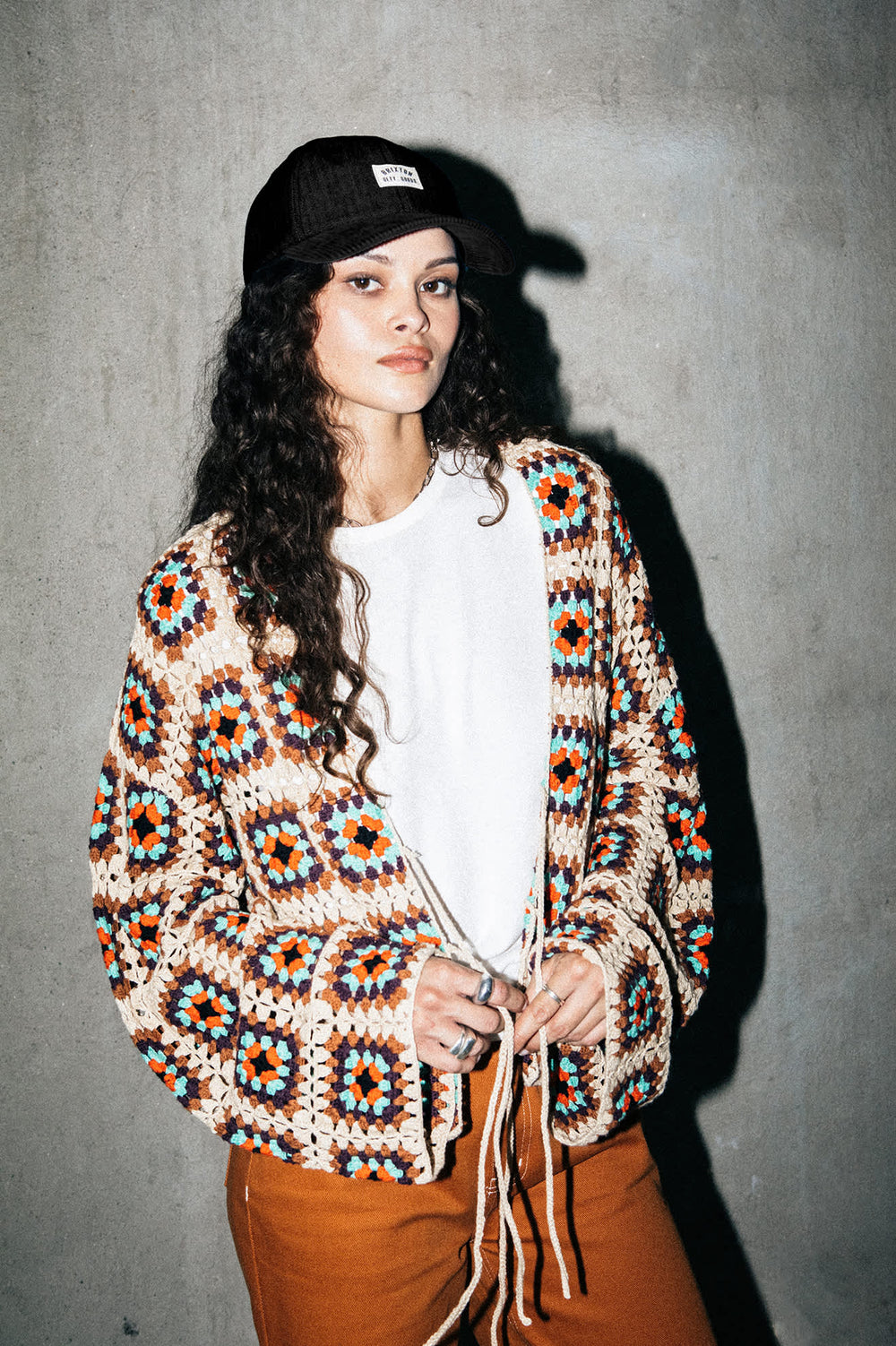 Women's Crochet Knit Kimono in Multi Color