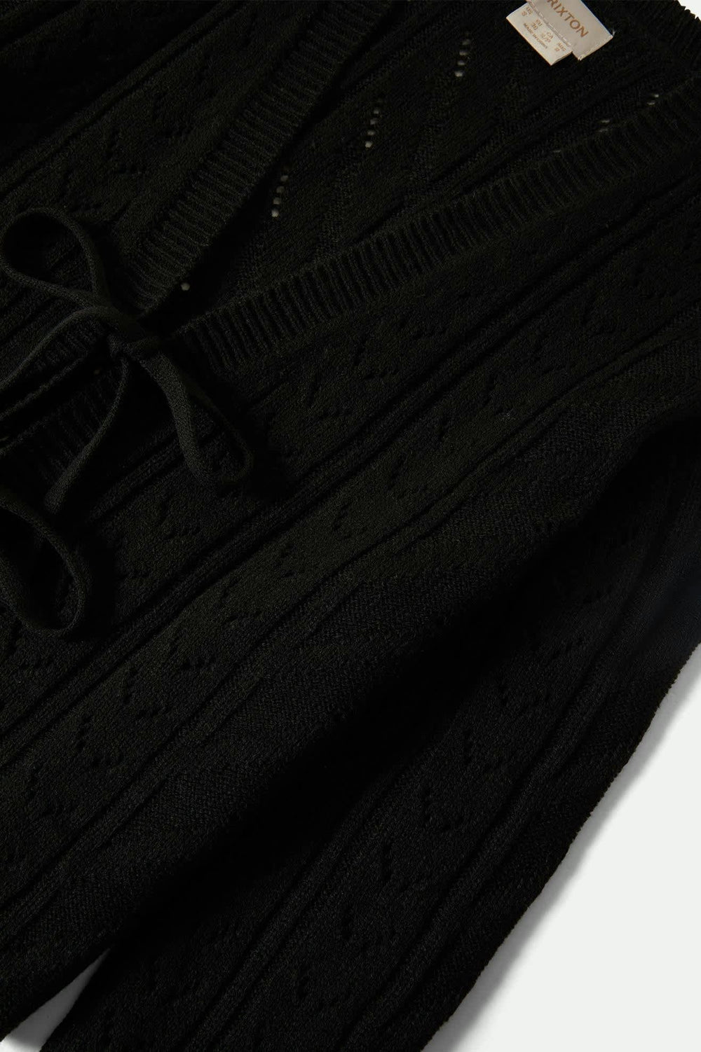 Women's Cropped Pointelle Tie Cardigan in Black