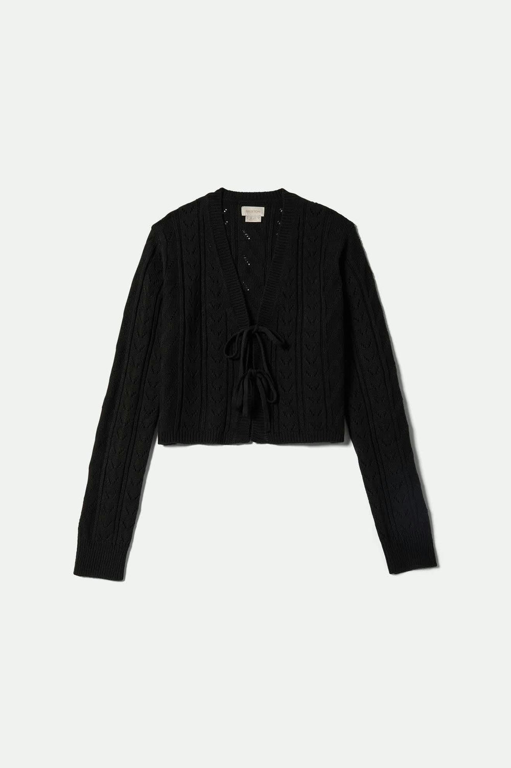 Women's Cropped Pointelle Tie Cardigan in Black