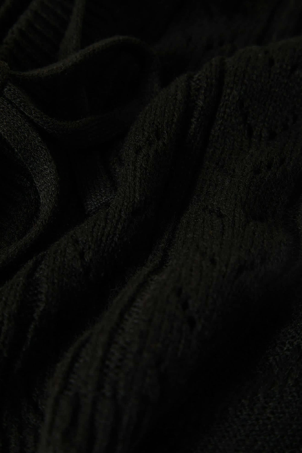 Women's Cropped Pointelle Tie Cardigan in Black