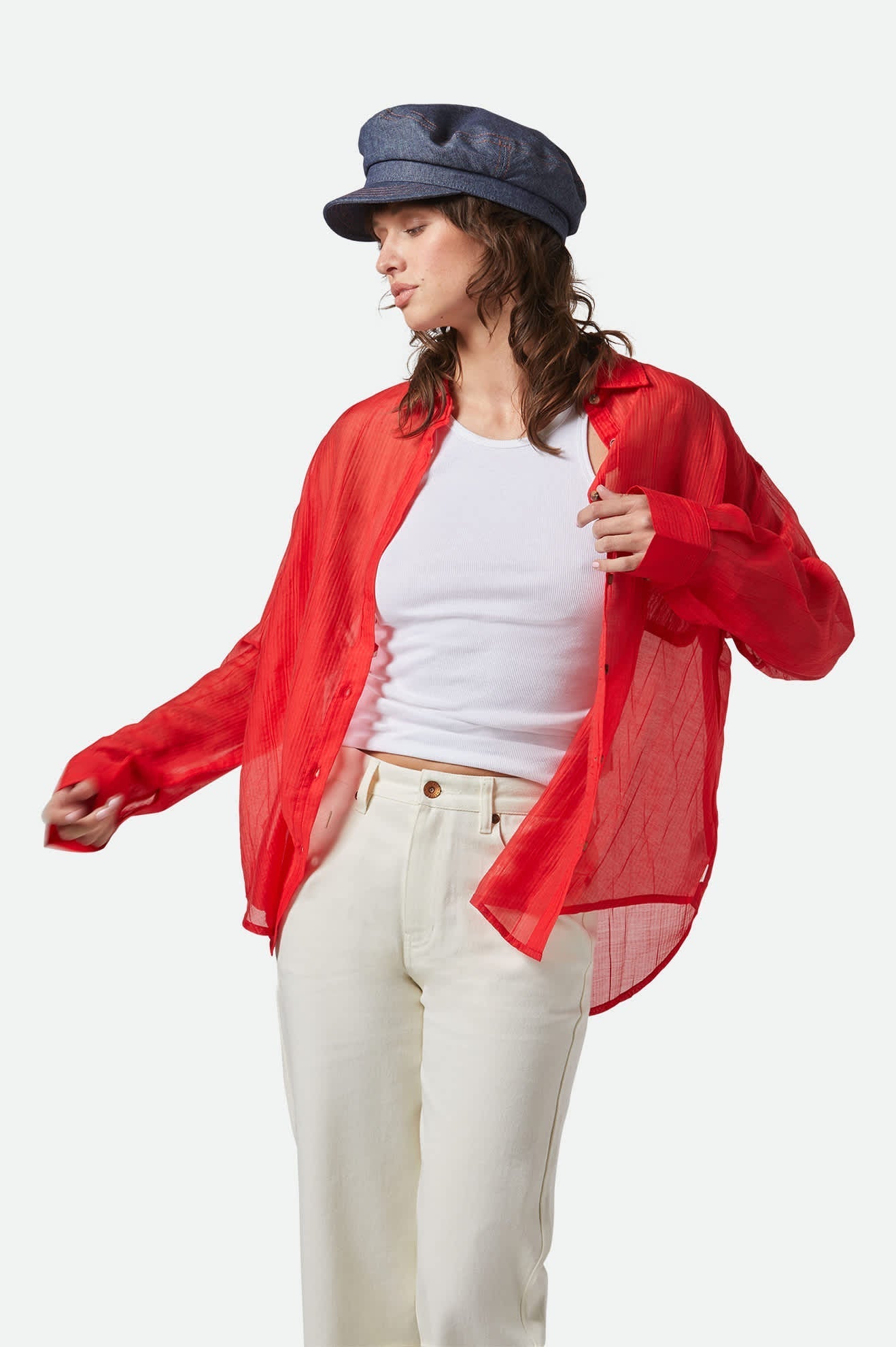 Women's East Side Boxy L/S Button Down in Crimson