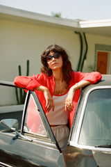 Women's East Side Boxy L/S Button Down in Crimson