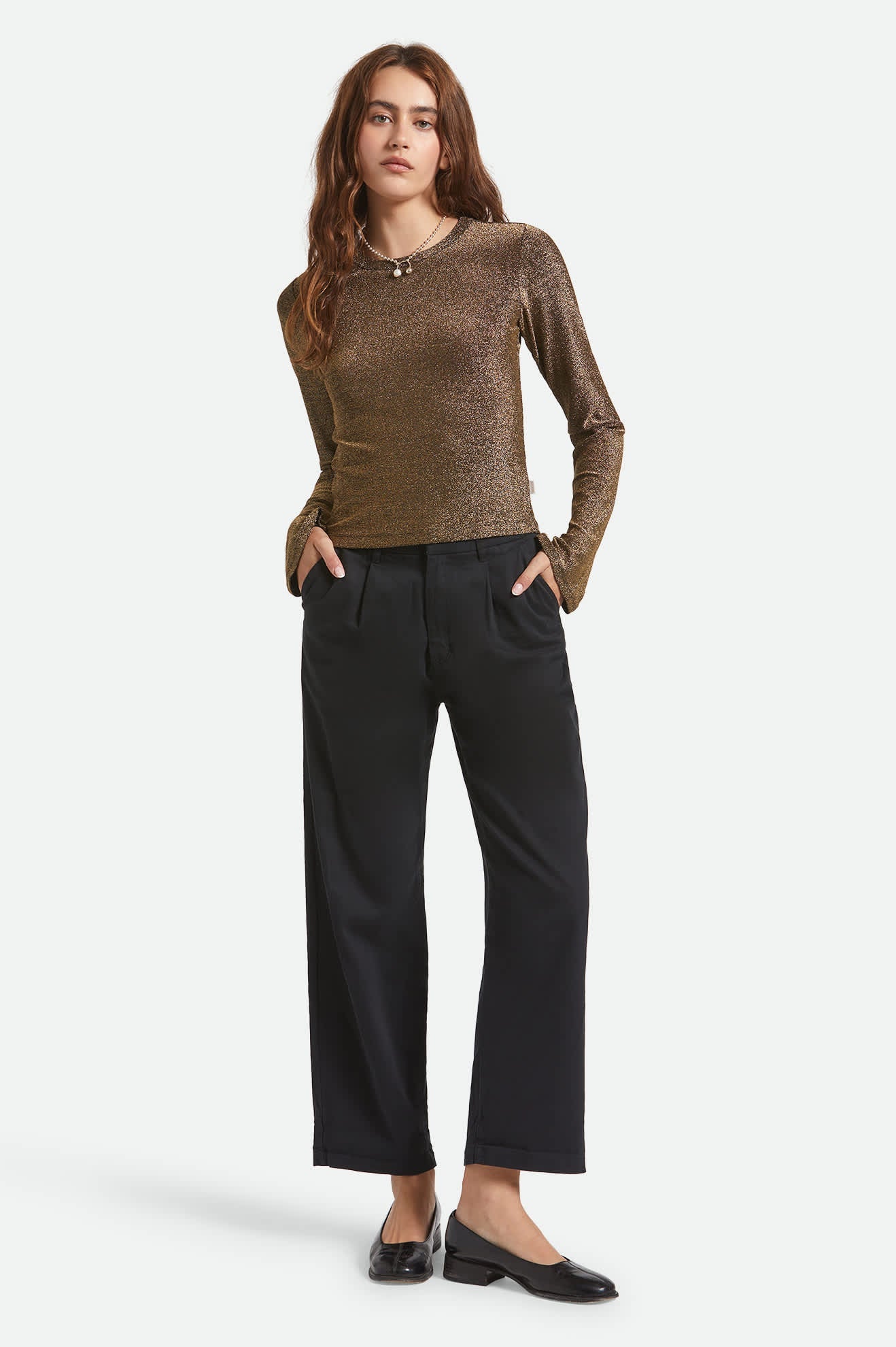 Women's Dolly Slim Long Sleeve Knit T-Shirt in Gold Metallic