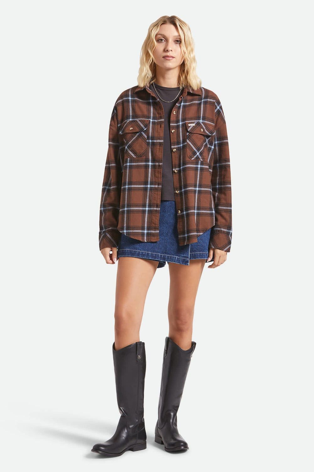 Women's Bowery Vintage Overshirt in Pinecone Brown/Black/Borrowed Blue