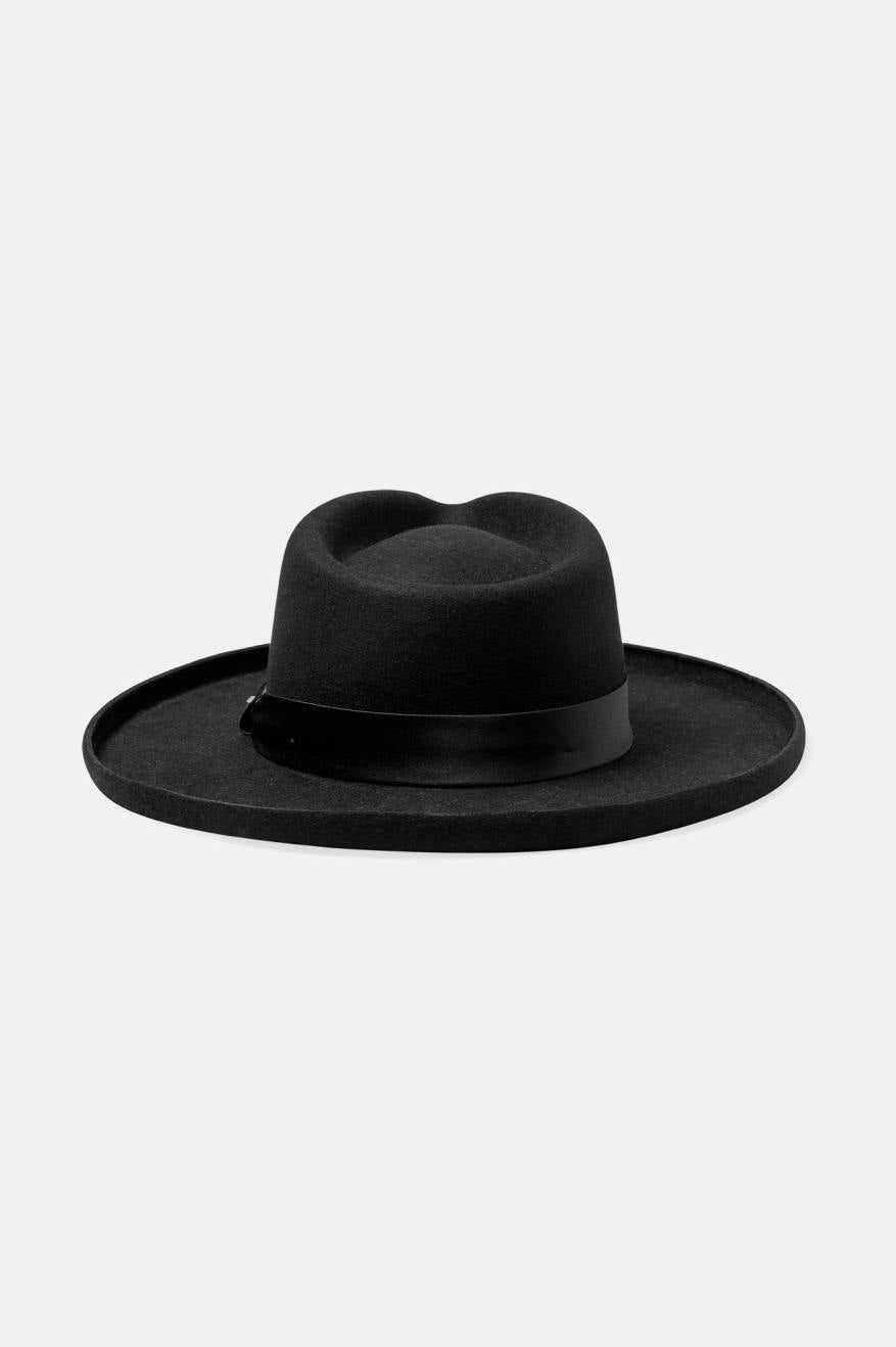 Women's Victoria Felt Fedora in Black/Black Satin