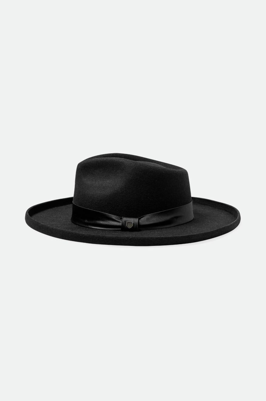 Women's Victoria Felt Fedora in Black/Black Satin
