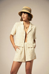 Women's Silky S/S Jacquard Button Down in Whitecap Floral Jacquard