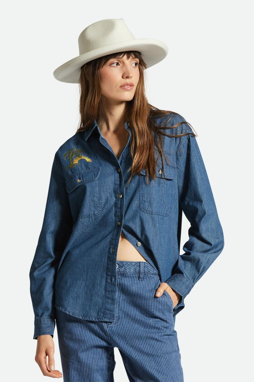 Women's Bowery Boyfriend L/S Overshirt in Indigo Rinse