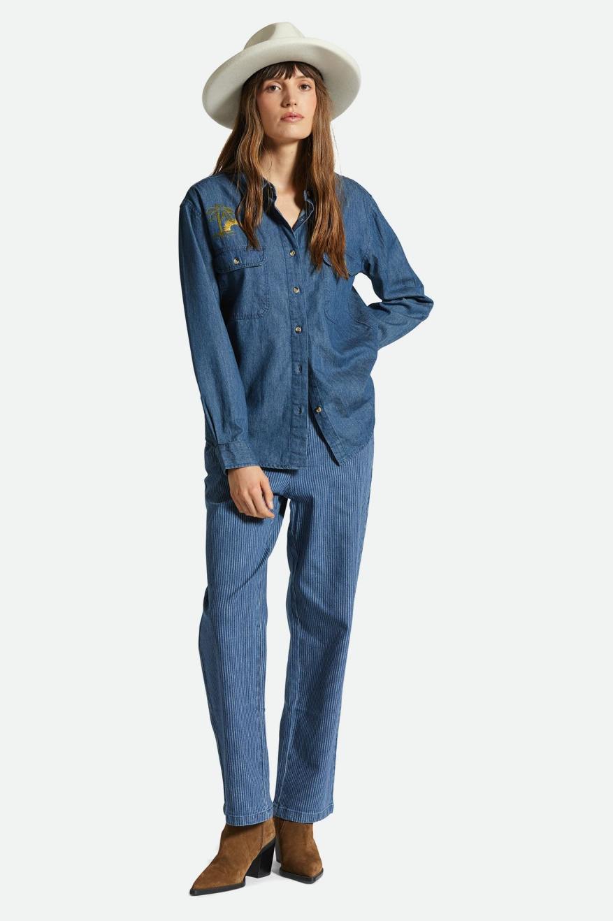 Women's Bowery Boyfriend L/S Overshirt in Indigo Rinse
