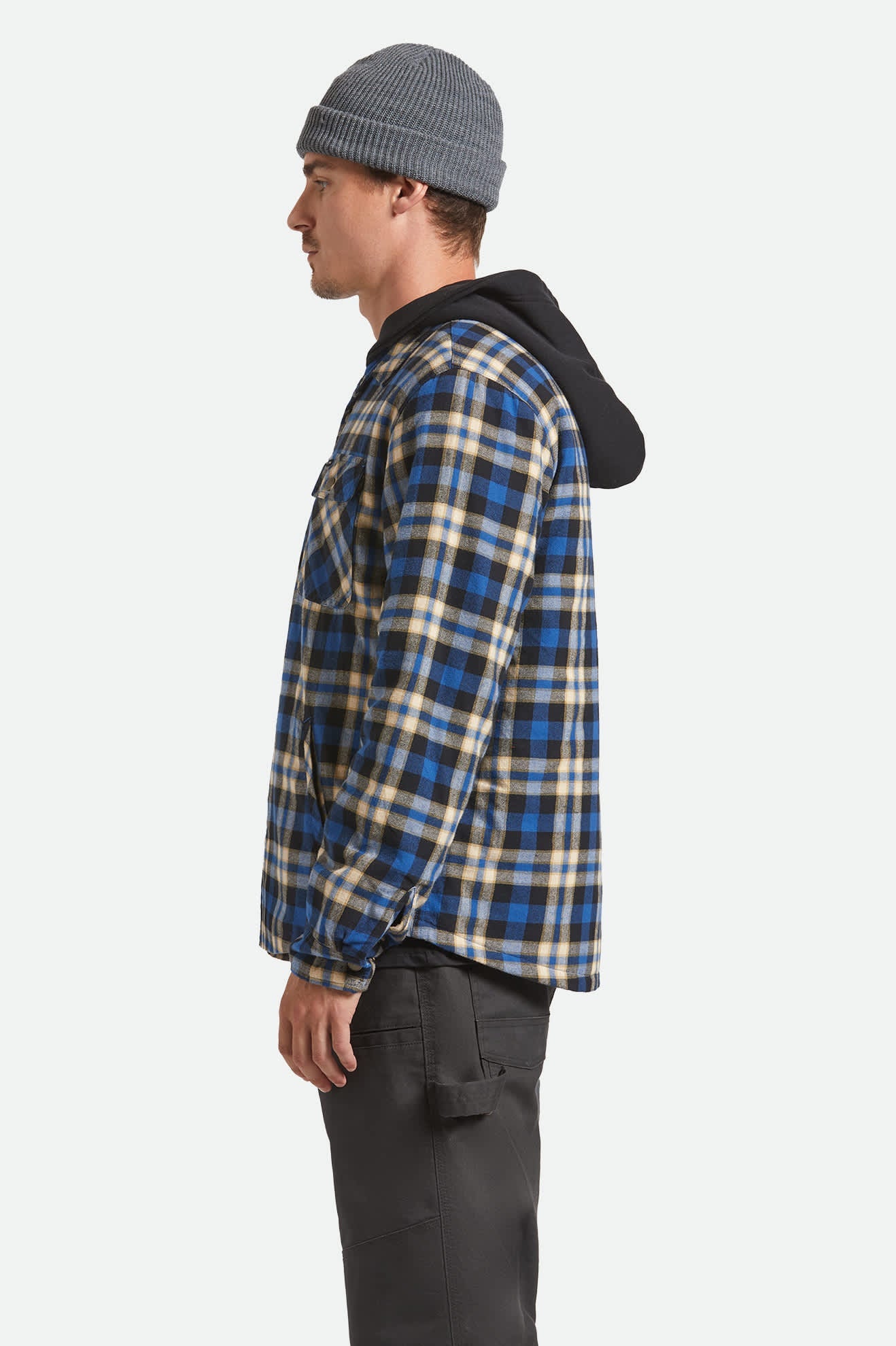 Men's Bowery Quilited Hooded Flannel in Navy/Cream