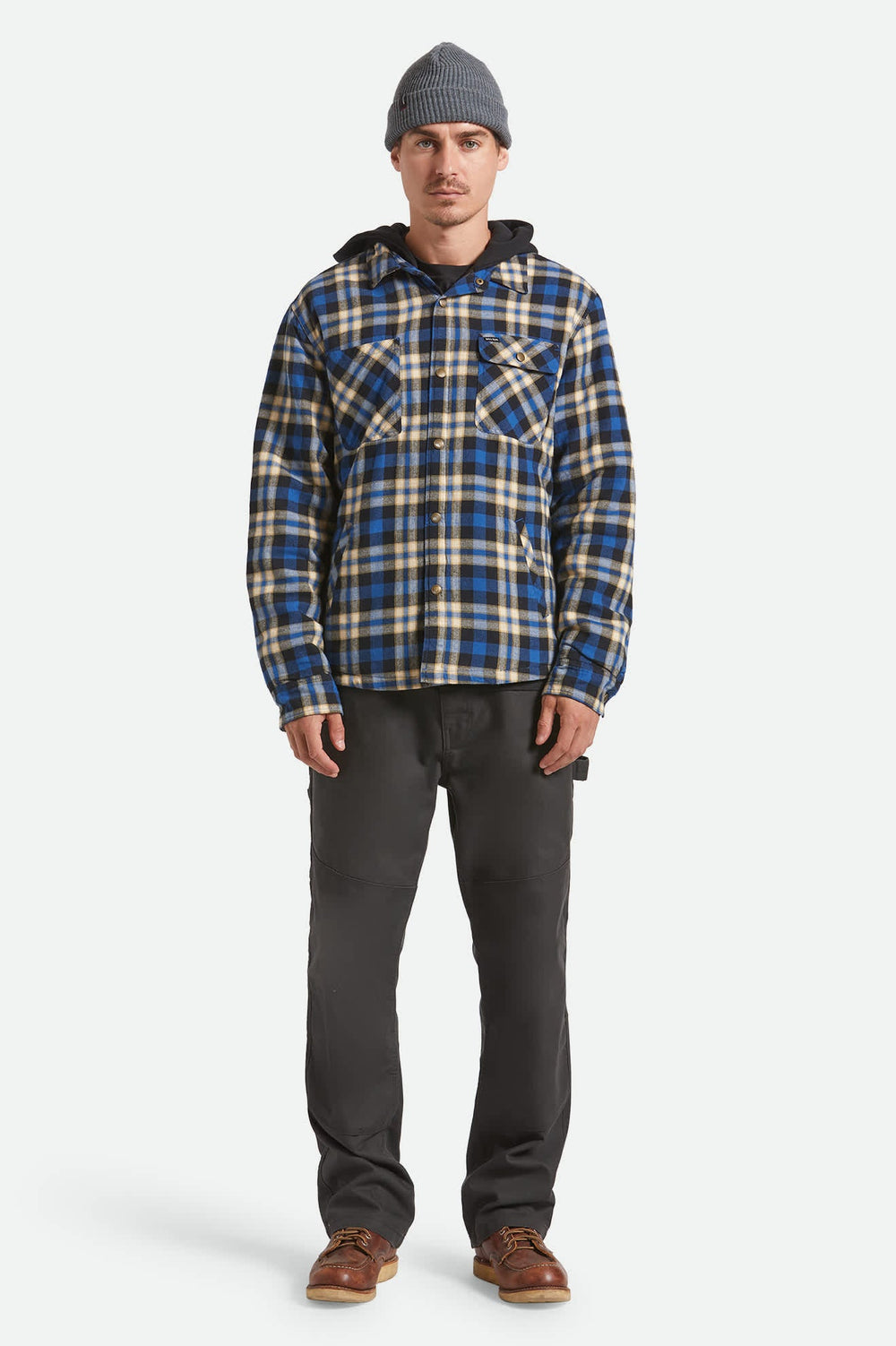 Men's Bowery Quilited Hooded Flannel in Navy/Cream