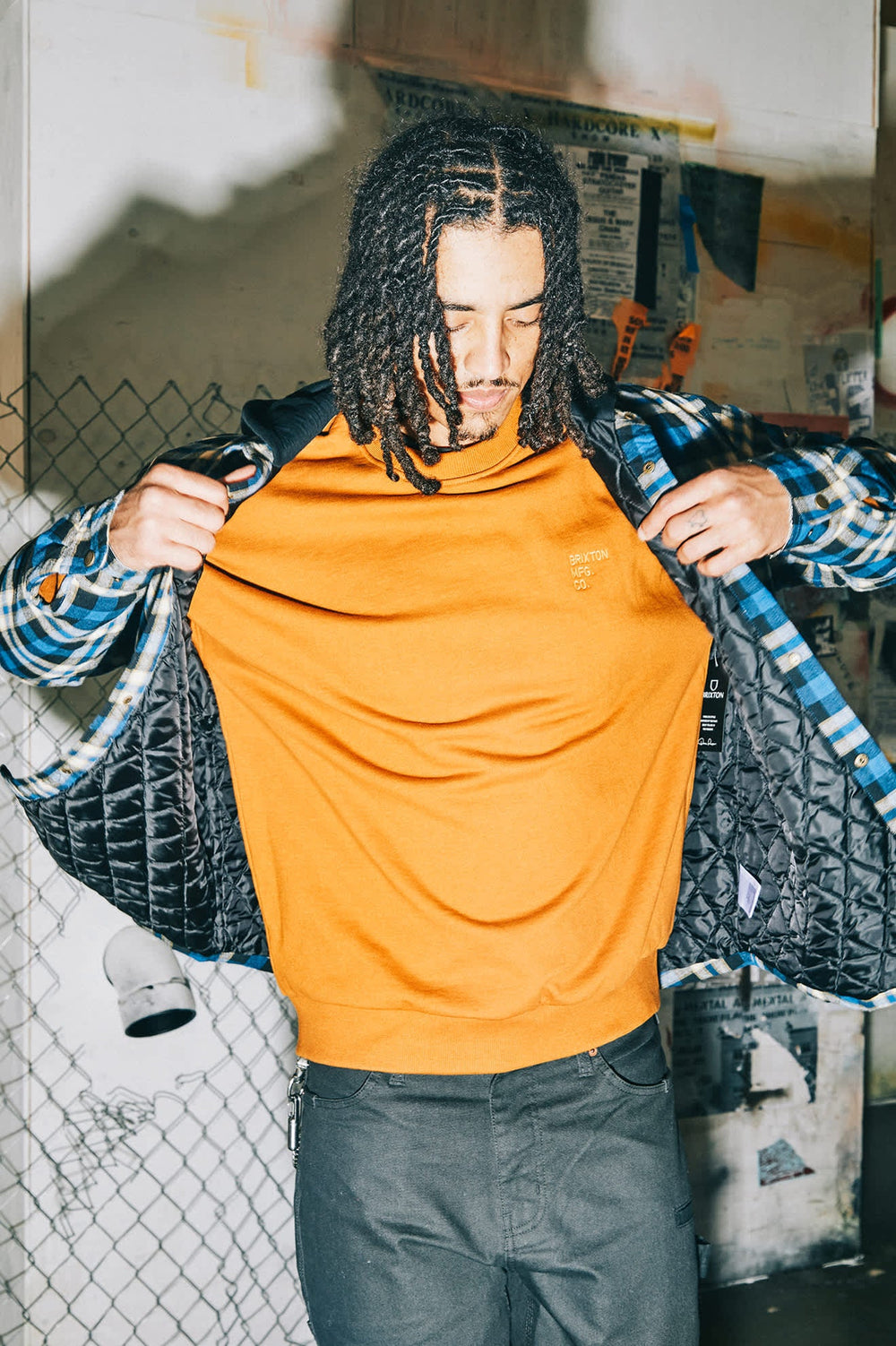 Men's Bowery Quilited Hooded Flannel in Navy/Cream