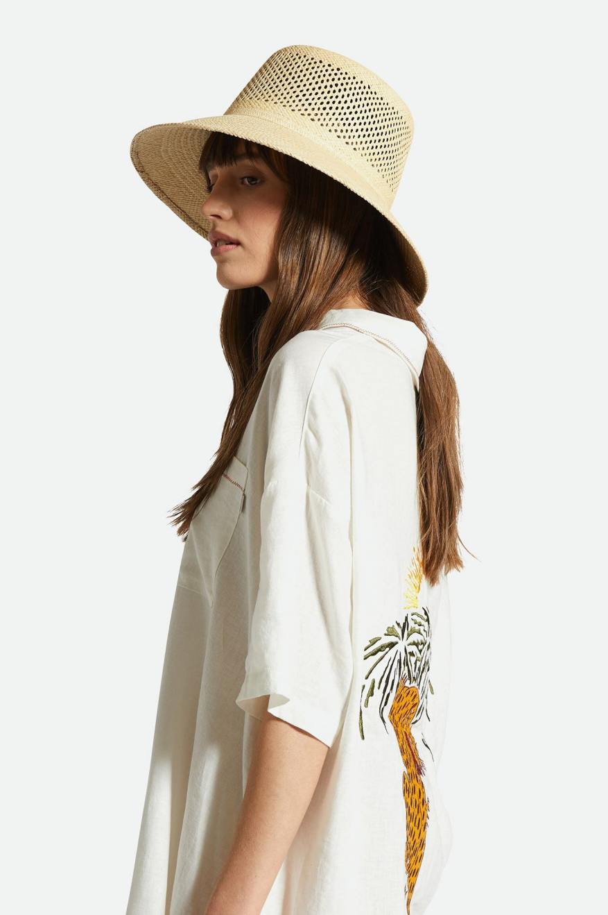 Women's Lopez Panama Straw Bucket Hat In The Color Catalina Sand